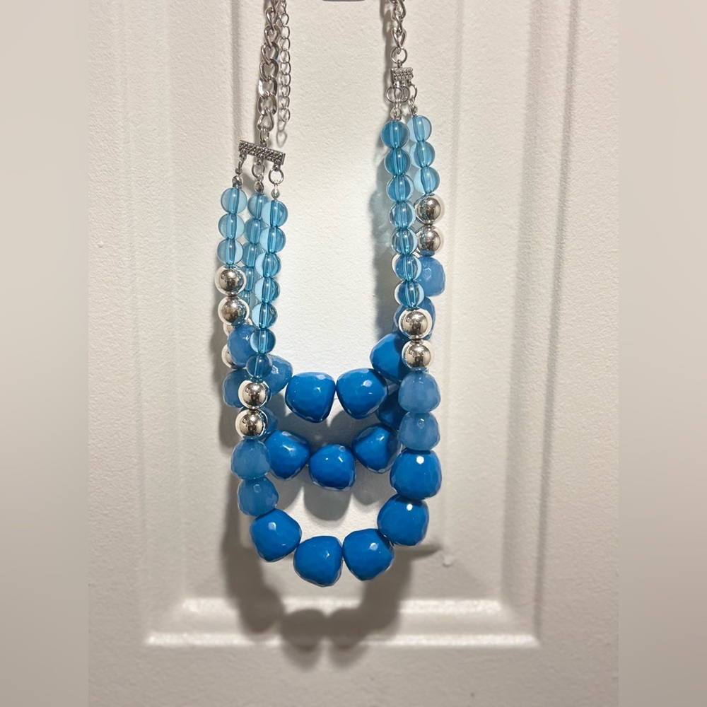 Blue and Silver Beaded Necklace